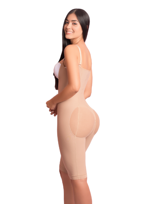 Silueta Angelical Ref 101 – Knee-Length Colombian Shapewear – Powernet Compression Faja with Adjustable Straps – Imported from Colombia