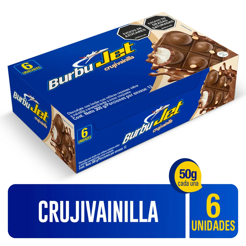 Jet Burbujet Crujivainilla Chocolate Bars 300g 6-Pack (10.58 oz) – Crisp Vanilla Filled Chocolate – Imported from Colombia