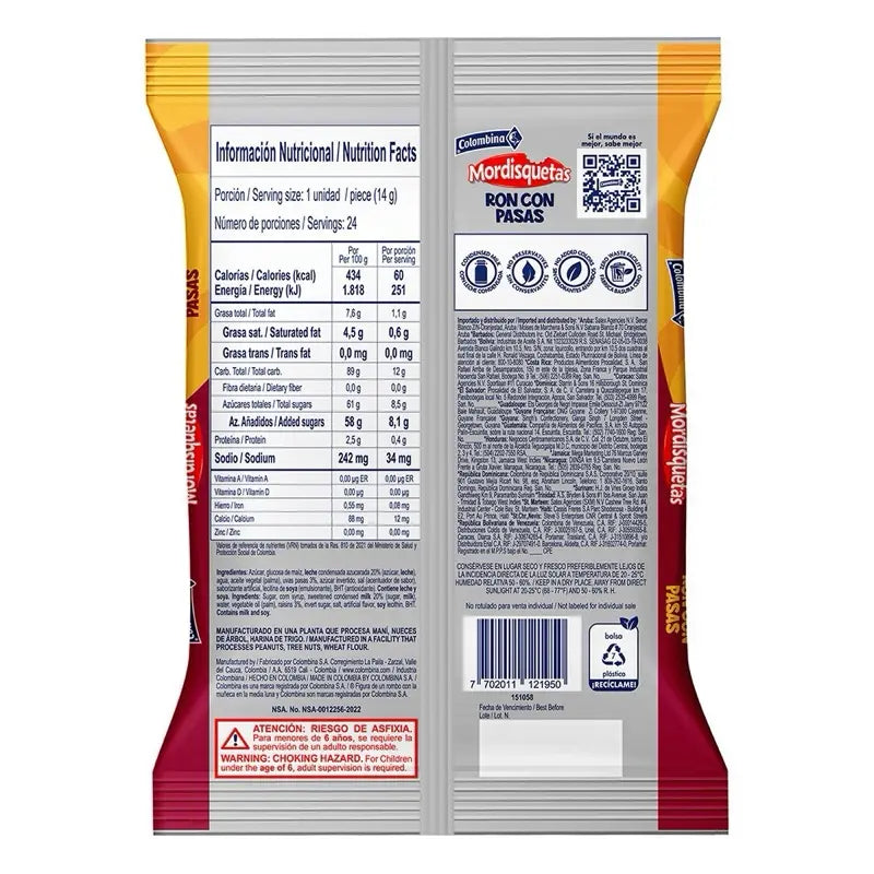 Colombina Mordisquetas Rum Raisin Flavored Chewy Lollipops 24 Count (336g / 11.85 oz) – Chupeta Masticable – Imported from Colombia