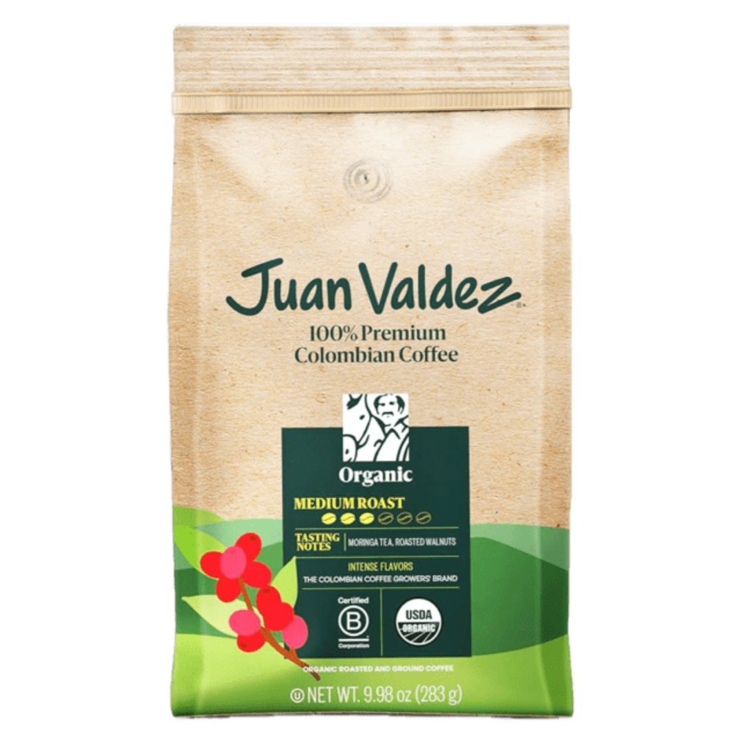 Juan Valdez Organic Medium Roast Ground Coffee 10 oz (283g) – Café Orgánico Tostado Medio y Molido – Colombian Coffee