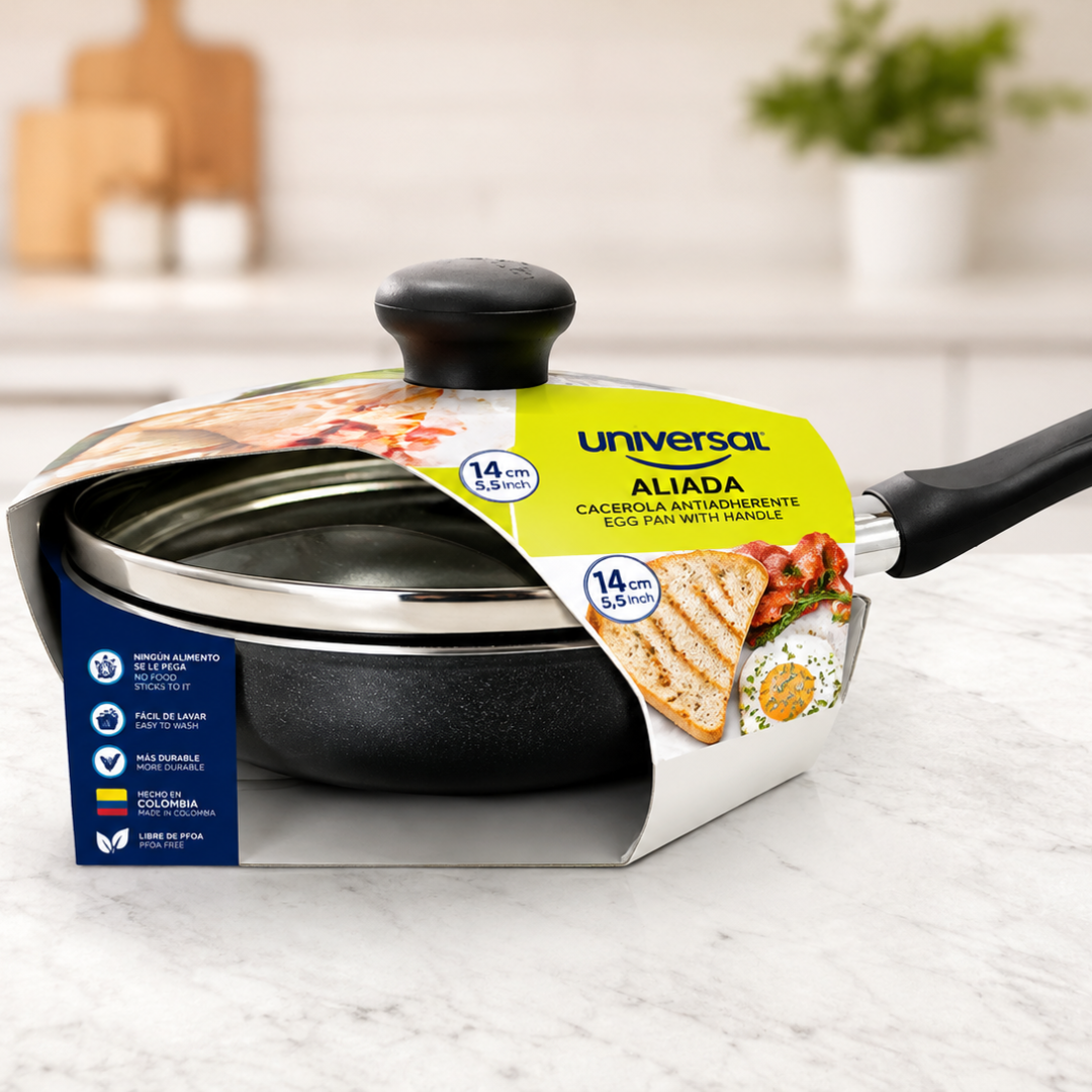 Universal Nonstick Egg Pan with Glass Lid 5.5 Inch – Small Cooking Pot – PFOA Free – Imported from Colombia