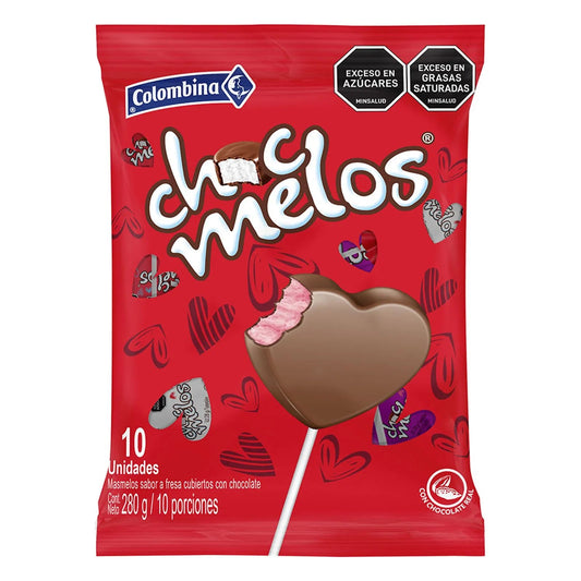Chocmelos Corazón – 10 - Pack (280g / 9.87 oz) – Chocolate - Covered Heart - Shaped Marshmallow Treats - JETa Imports®
