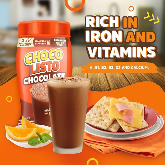 Chocolisto Instant Chocolate Drink – 10.5 oz – Nutritious Beverage with Vitamins and Minerals - JETa Imports®