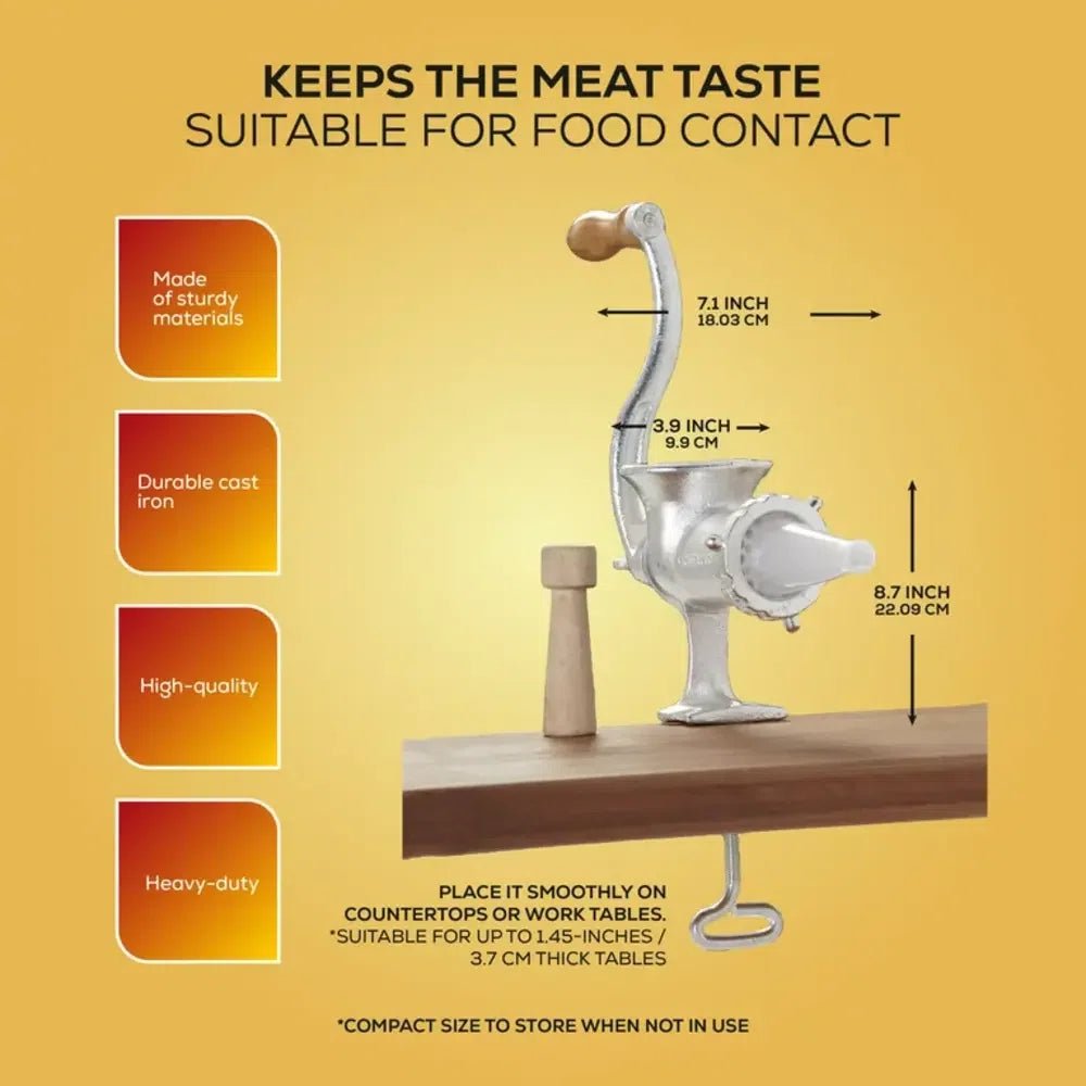 Corona Cast Iron Meat Grinder – Manual Meat Mill & Sausage Stuffer – Countertop Clamp Design – Heavy Duty – Imported from Colombia - JETa Imports®