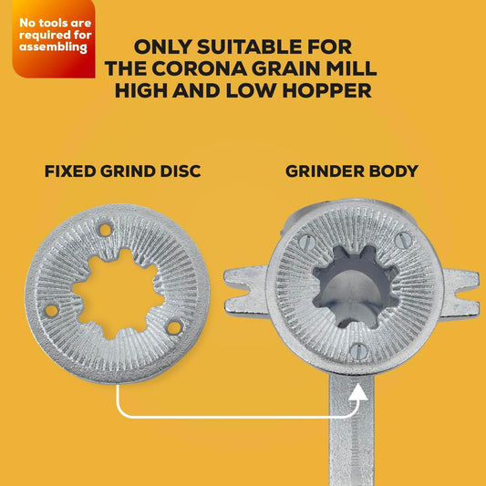 Corona Fixed Grind Disc Replacement – Compatible with Corona Grain Mill High & Low Hopper Models – Cast Iron Accessory - JETa Imports®