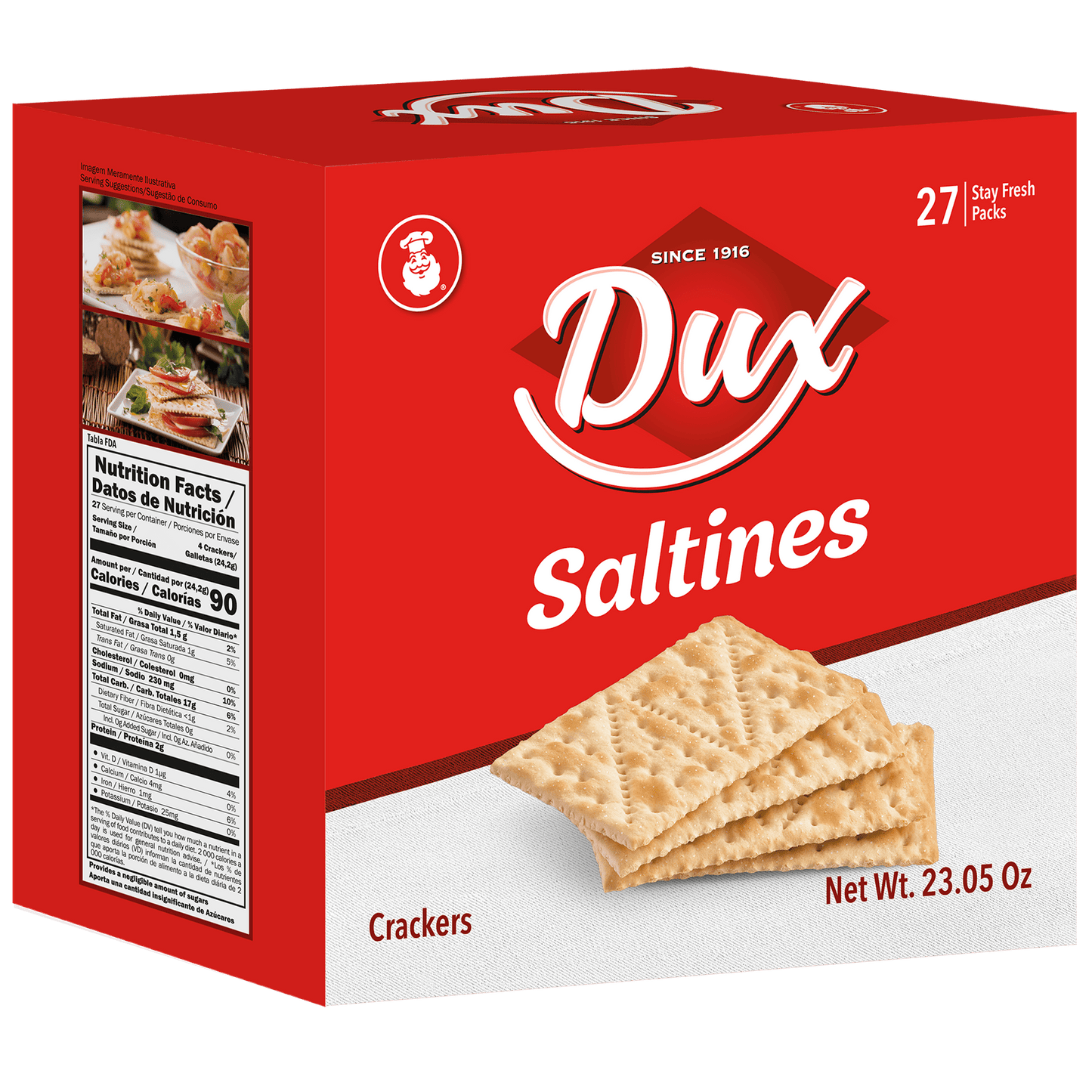 DUX Saltines Crackers – Box of 27 Stay - Fresh Packs – 23.05 oz – Individually Wrapped Colombian Crackers for On - the - Go Snacking - JETa Imports®