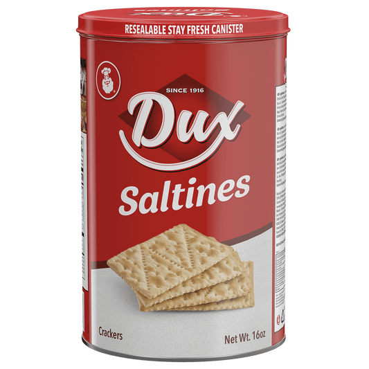 DUX Saltines Crackers – Classic Tin – 16 oz – Crispy Colombian Crackers in a Resealable Tin – Great for Snacking or Pairing - JETa Imports®