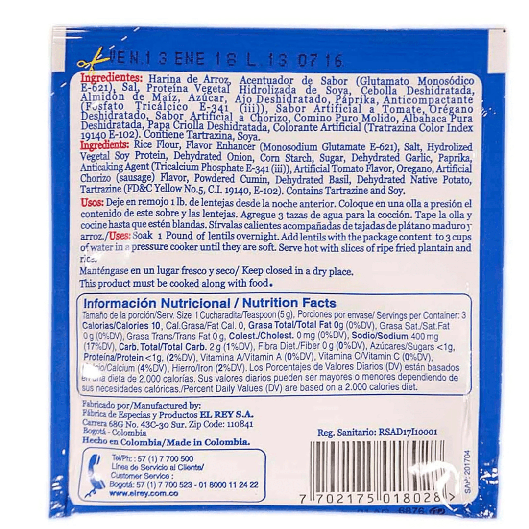 Mezcla Lista El Rey Lentejas - 15g (0.5oz) - Perfect Seasoning for Lentils - JETa Imports®