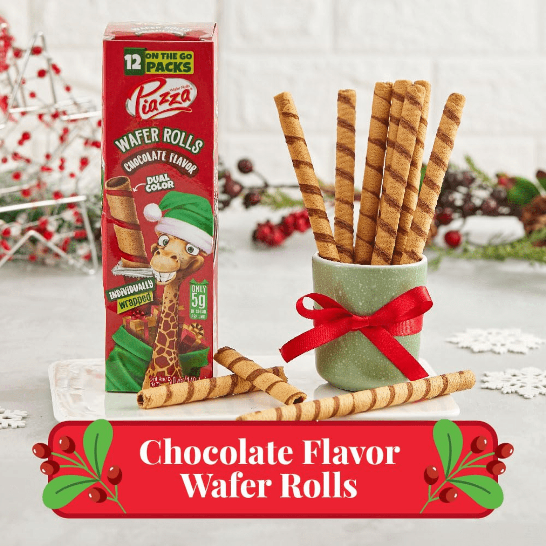 Piazza Christmas Wafer Rolls, Chocolate Flavored, 12 Individually Wrapped Sticks Per Box, 4.95oz (Pack of 1) - JETa Imports®