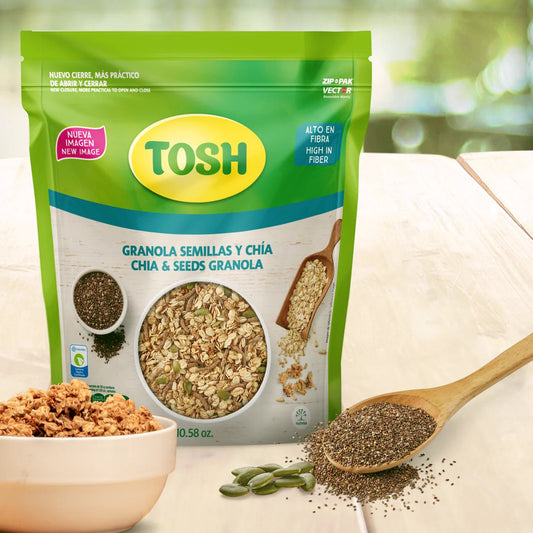 Tosh, Granola with Chia & Seeds, Cholesterol - Free, 10.5 Ounce, Pack of 1. - JETa Imports®