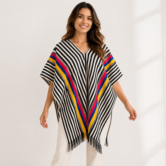 Traditional Colombian Poncho – One Size Fits Most – Handmade Style Outerwear – Imported from Colombia - JETa Imports®