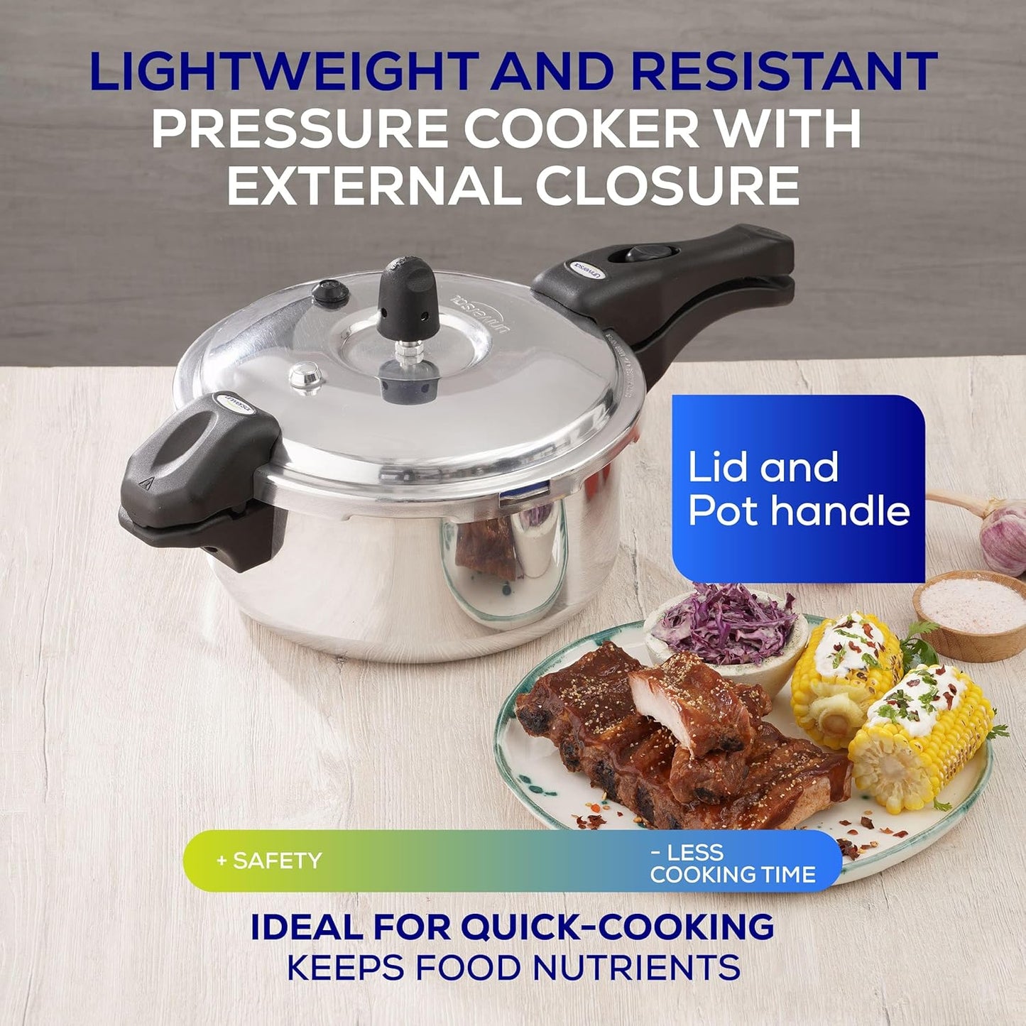 Universal Ultra Pressure Cooker 3 Liter (3.7 Quart) – Aluminum Pressure Pot with 6 Safety Systems – 9.4 in Diameter – Serves 4 - JETa Imports®