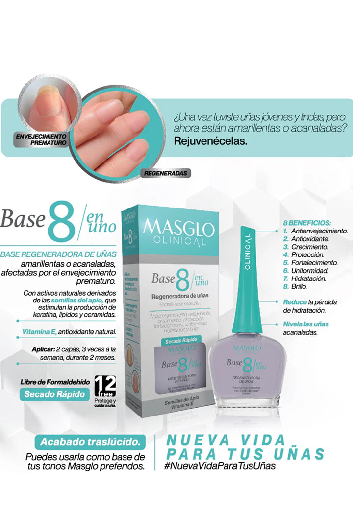 Base Recuperadora de Uñas Clinical Total Care 8 in 1 Masglo Nail Polish