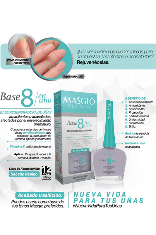 Base Recuperadora de Uñas Clinical Total Care 8 in 1 Masglo Nail Polish