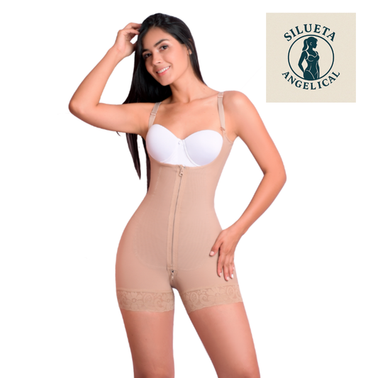 Silueta Angelical Ref 401 – Colombian High-Back Short-Leg Shapewear – Powernet Compression Faja with Adjustable Straps – Imported from Colombia