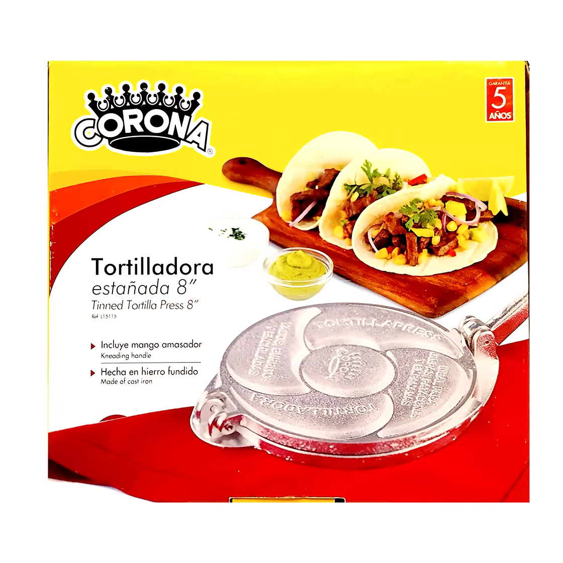 Corona Manual Tortilla Press & Pataconera – 8 Inch Standard – Cast Iron Tortilladora – Imported from Colombia
