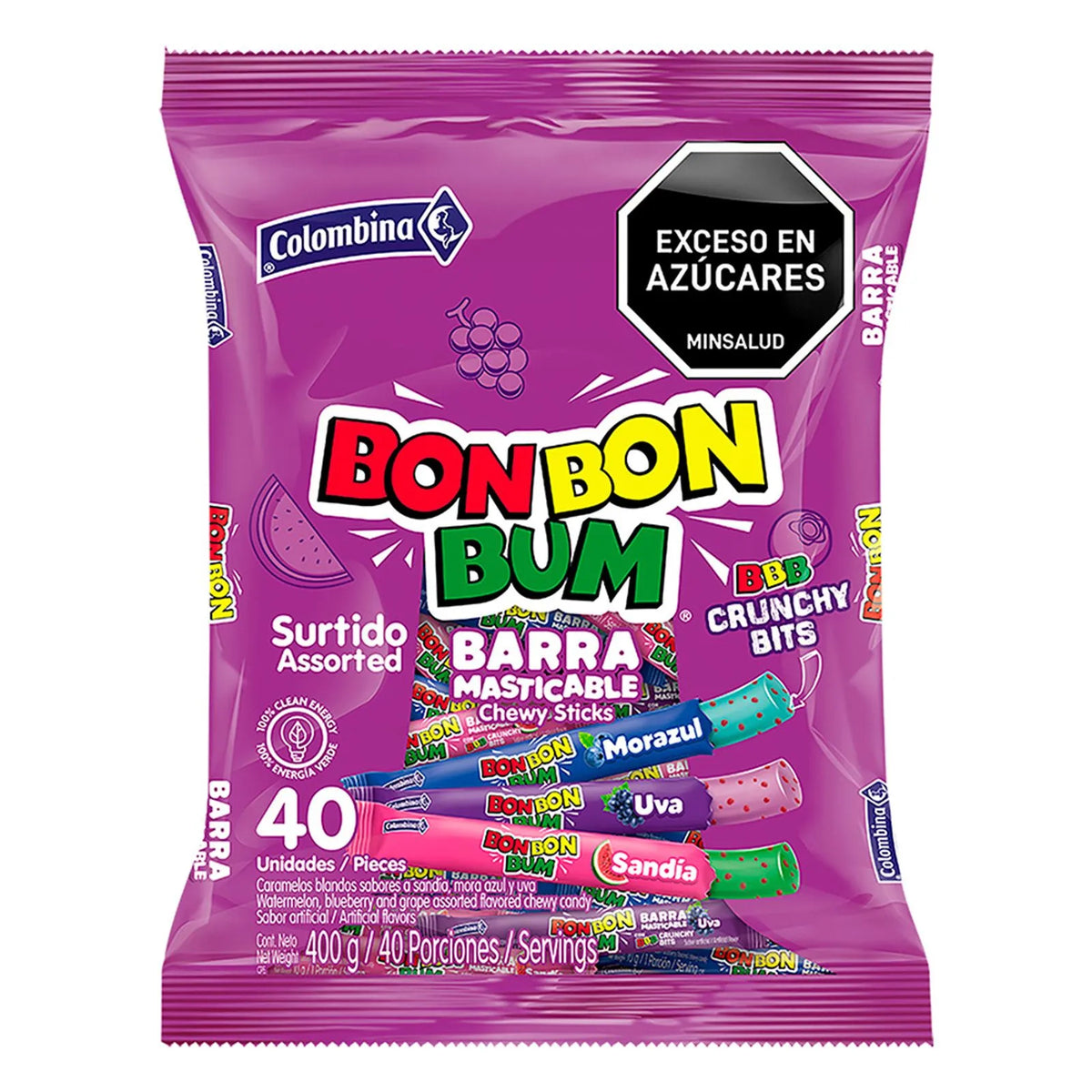 Colombina Bon Bon Bum Chewy Candy Bars 40 Count – 400g (14.11 oz) – Barra Masticable – Individually Wrapped Candy – Imported from Colombia