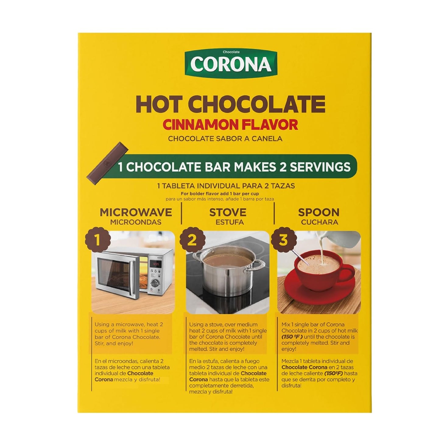 Corona Single Serve Cinnamon Hot Chocolate Bars – 14 Count – 15.43 oz (437 g) – Individually Wrapped Colombian Chocolate Tablets – Imported