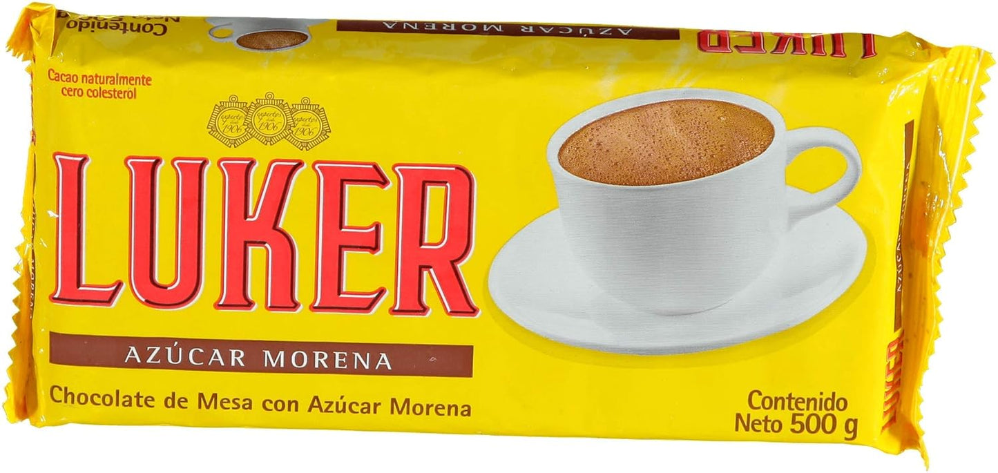 LUKER Chocolate de Mesa con Azucar Morena 500 grs - 0% Colesterol / Chocolate de Mesa con Azúcar Moreno 17.6 oz.- 0% Colesterol