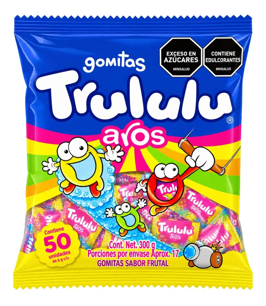 Trululu Aros Gummy Rings Candy, 50 Individually Packaged Pieces, 300g (10.58 oz), Fruity Chewy Gummies, Imported from Colombia