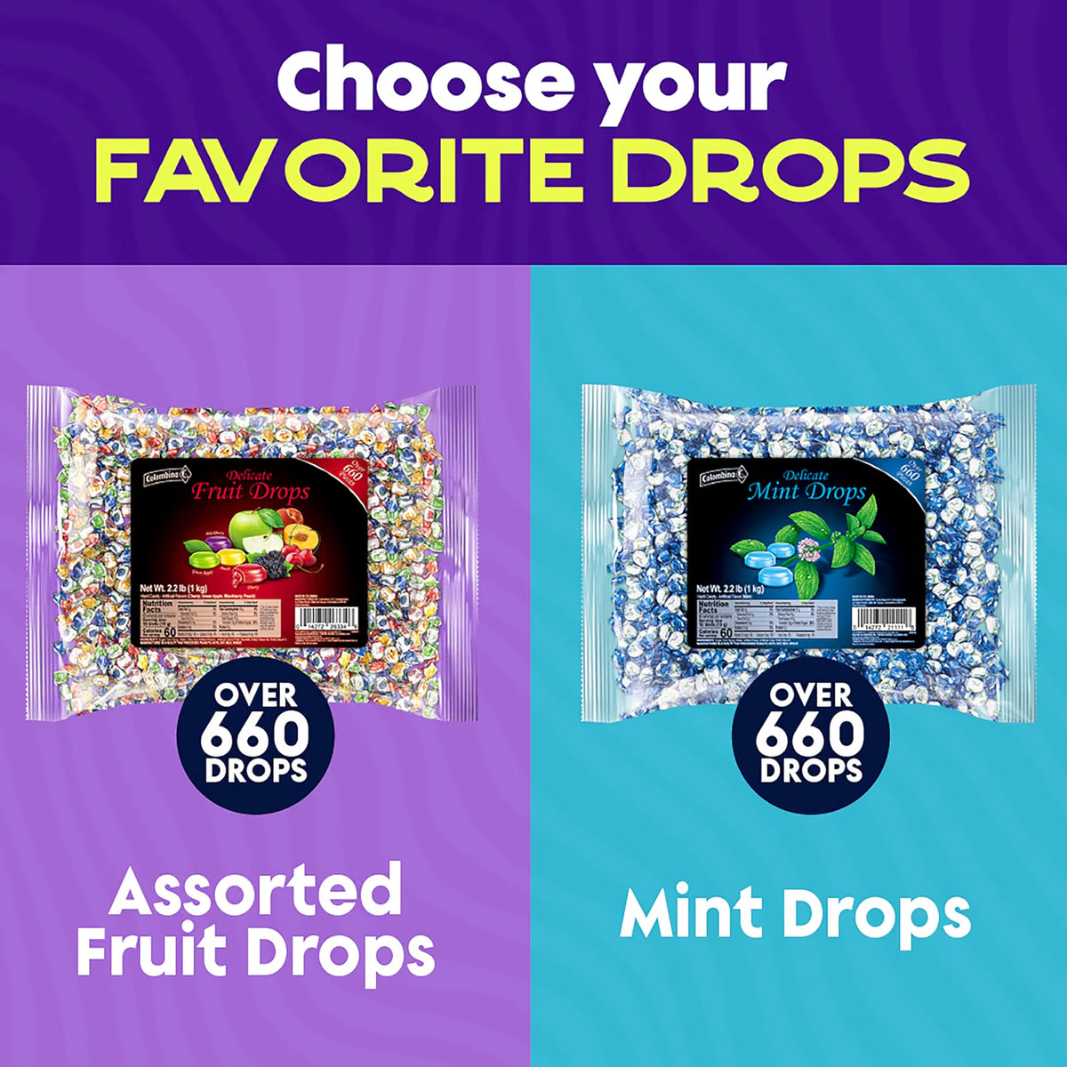 Colombina Delicate Fruit Drops Hard Candy 2.2 lb (1 kg) – 4 Assorted Fruit Flavors – Individually Wrapped – Imported from Colombia