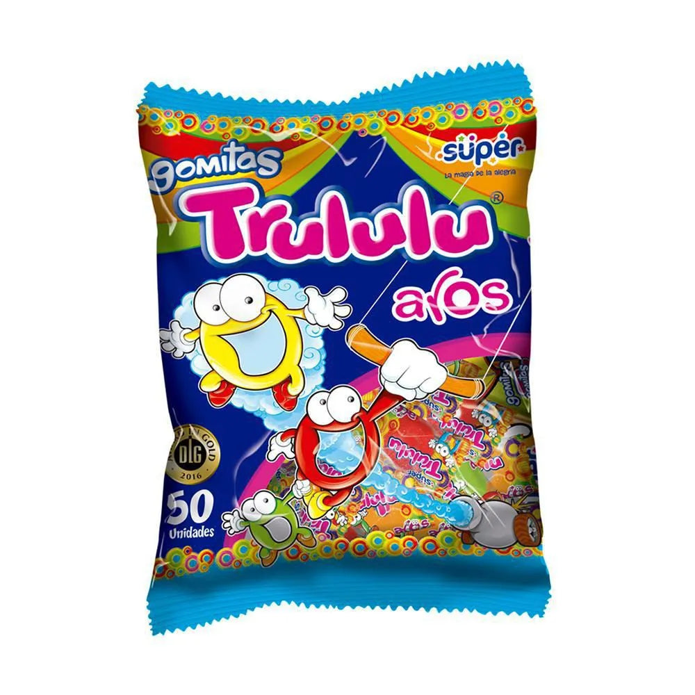 Trululu Aros Gummy Rings Candy, 50 Individually Packaged Pieces, 300g (10.58 oz), Fruity Chewy Gummies, Imported from Colombia