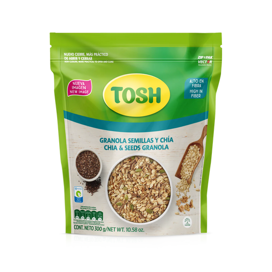 Tosh, Granola with Chia & Seeds, Cholesterol-Free, 10.5 Ounce, Pack of 1.