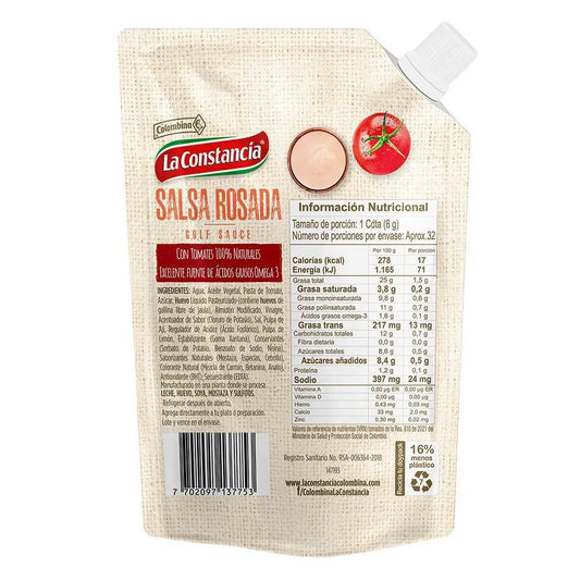 La Constancia Salsa Rosada 190g (6.7 oz) Doypack – Colombian Pink Sauce – Creamy Ketchup & Mayo Blend – Imported from Colombia