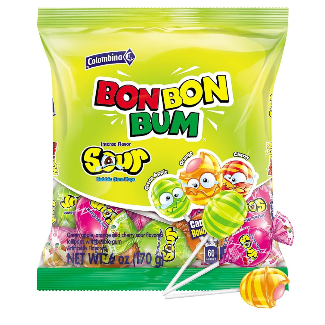 Bon Bon Bum – Fruity Lollipop with Bubble Gum center – Perfect for Parties and Sharing