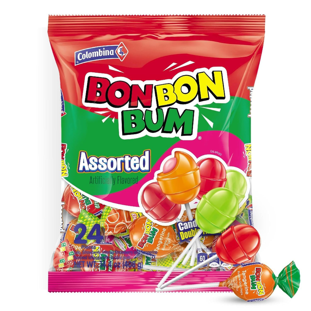 Bon Bon Bum – Fruity Lollipop with Bubble Gum center – Perfect for Parties and Sharing