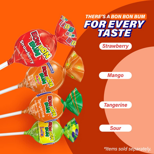 Bon Bon Bum – Fruity Lollipop with Bubble Gum center – Perfect for Parties and Sharing