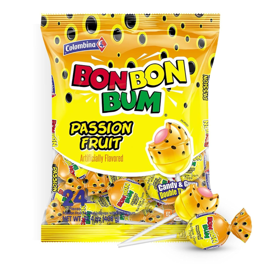 Bon Bon Bum – Fruity Lollipop with Bubble Gum center – Perfect for Parties and Sharing