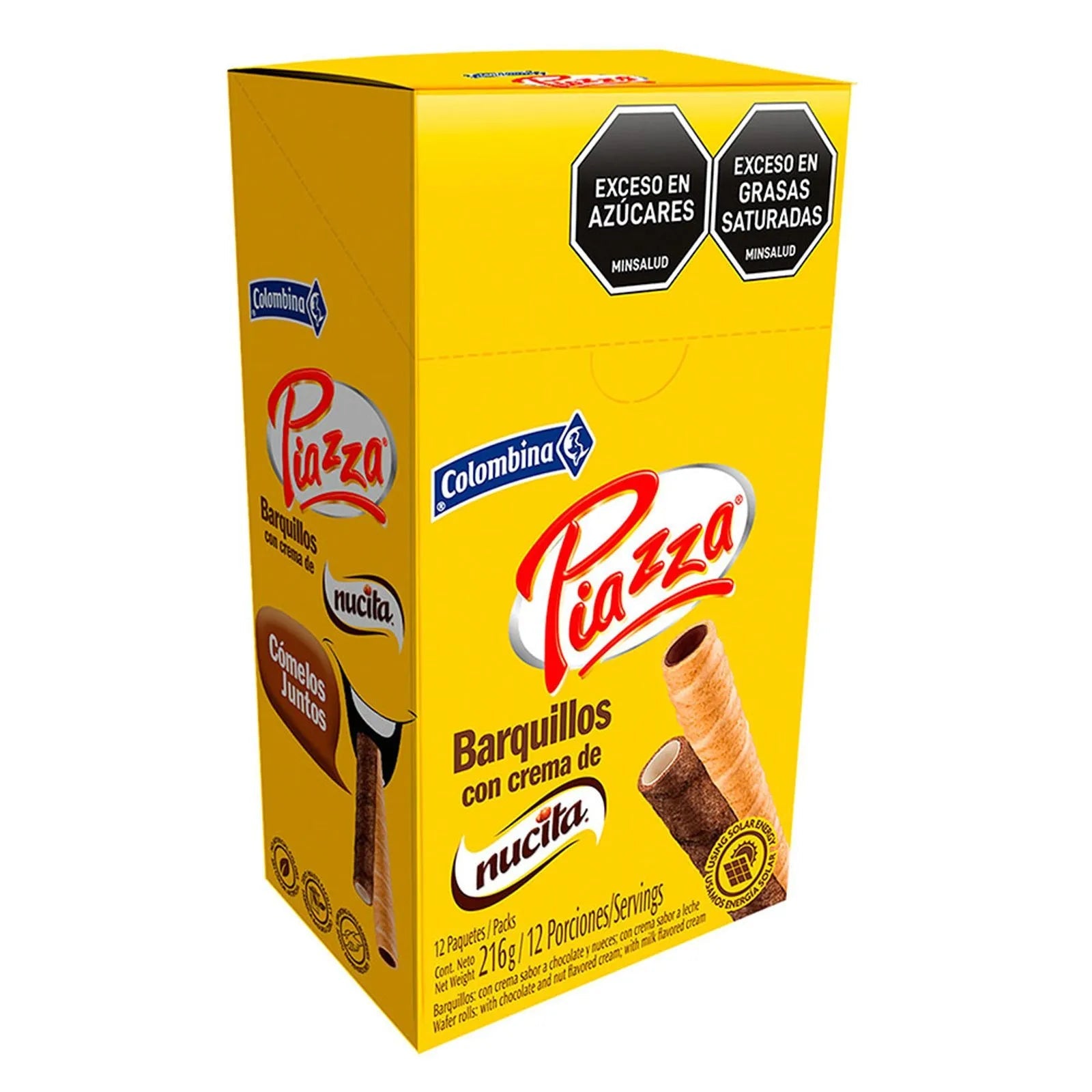 Barquillos Piazza con Crema de Nucita - 12 Units - 216g (7.62 oz) - Crispy Wafers with Hazelnut Cream - JETa Imports®