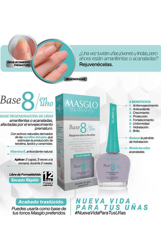 Base Recuperadora de Uñas Clinical Total Care 8 in 1 Masglo Nail Polish - JETa Imports®