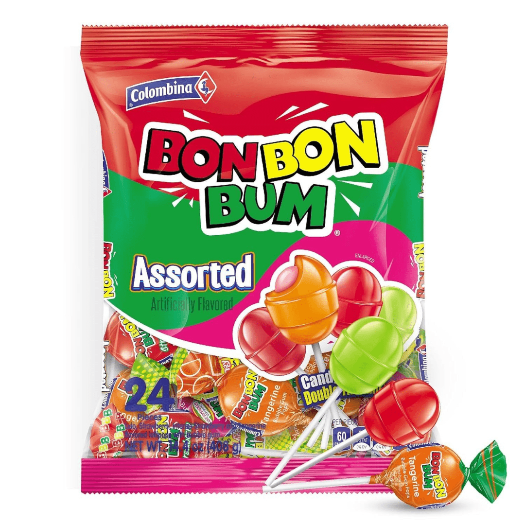 Bon Bon Bum – Fruity Lollipop with Bubble Gum center – Perfect for Parties and Sharing - JETa Imports®