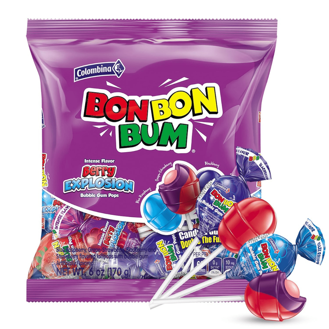 Bon Bon Bum – Fruity Lollipop with Bubble Gum center – Perfect for Parties and Sharing - JETa Imports®