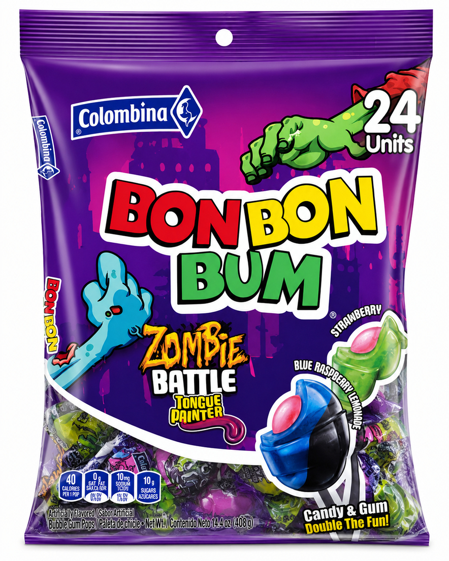 Bon Bon Bum Zombie Battle Lollipops - 24 Count Fruit Flavors