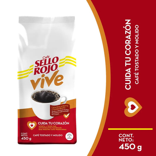 Café Sello Rojo Vive Molido - 16 oz - Energizing Coffee with Heart - Healthy Benefits - JETa Imports®