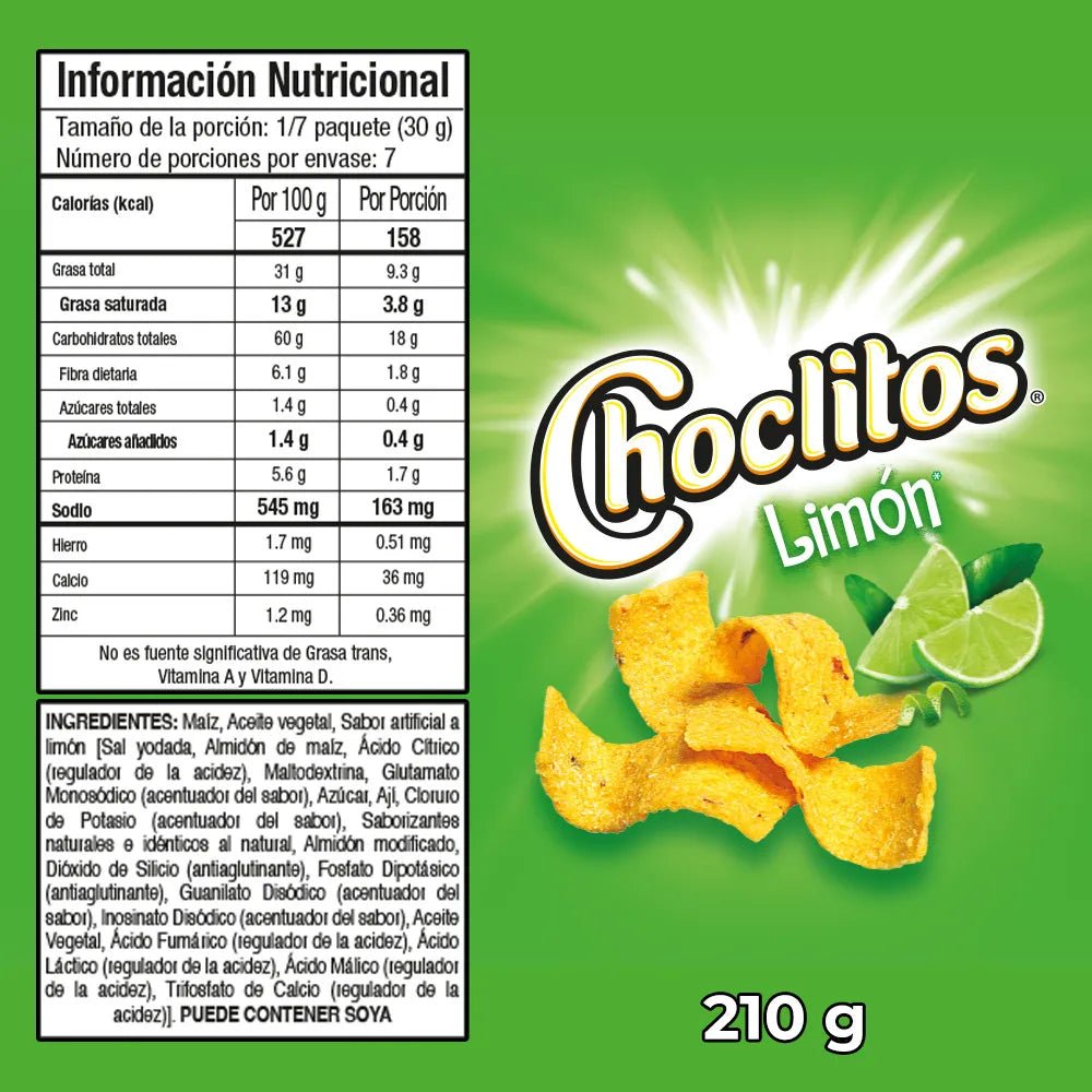 Choclitos Limón Familiar - 210g (7.41 oz) - Family - Sized Crunchy Corn Snacks with Lime Flavor - JETa Imports®