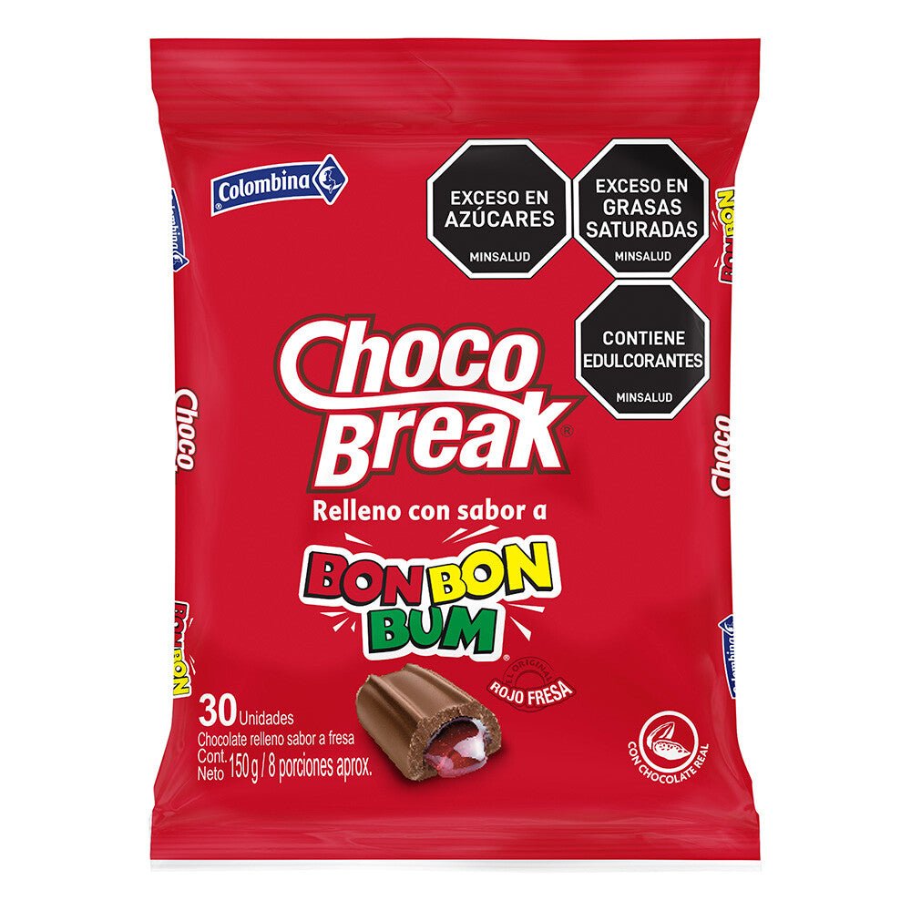 ChocoBreak Strawberry Filled Candy – 30 Individually Wrapped Pieces (150g / 5.29 oz) – Bon Bon Bum Strawberry Filling – Imported from Colombia - JETa Imports®