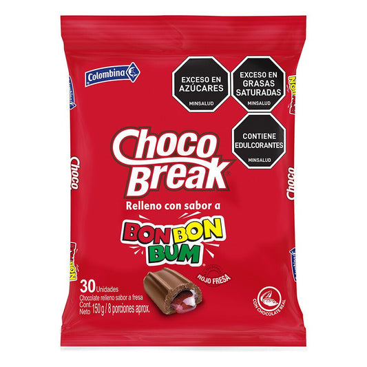 ChocoBreak Strawberry Filled Candy – 30 Individually Wrapped Pieces (150g / 5.29 oz) – Bon Bon Bum Strawberry Filling – Imported from Colombia - JETa Imports®