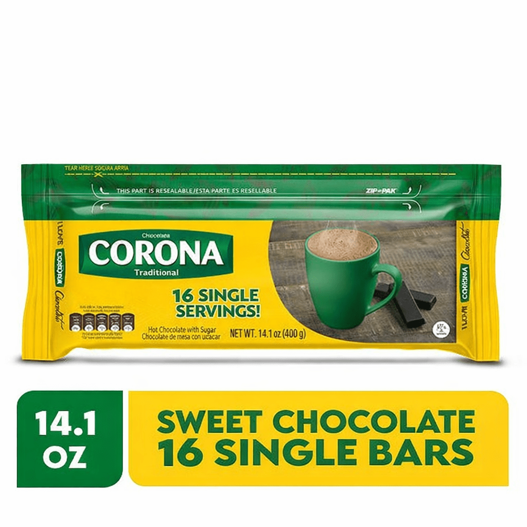 Chocolate Corona – 14.1 oz (400g) – Traditional Colombian Sweet Hot Chocolate Bar – 16 Single Bars – Resealable Pack - JETa Imports®