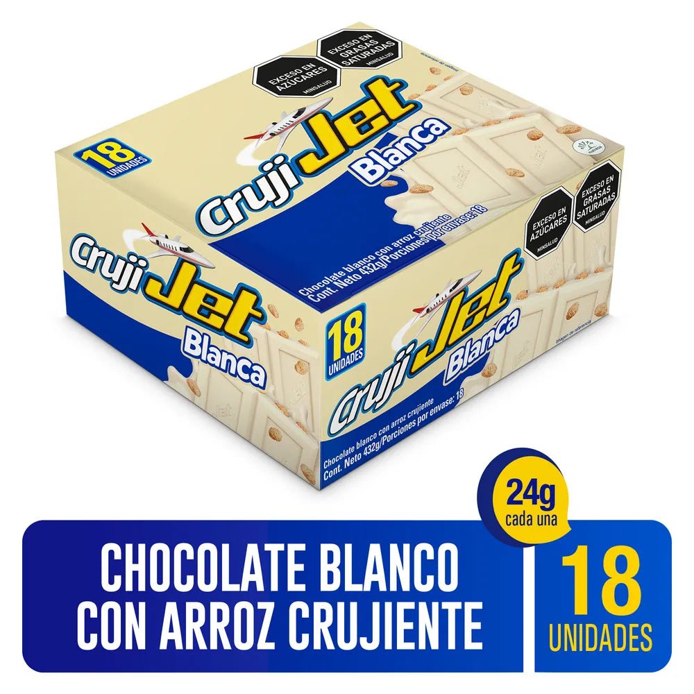 Chocolatina Jet Blanca Crujiente - 18 Pack - 432g (15.24 oz) - Creamy White Chocolate with Crispy Toasted Rice - JETa Imports®