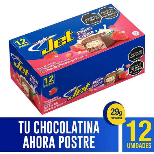 Chocolatina JET con Relleno Fresa con Crema - 12 Pack - 348g (12.28 oz) - JETa Imports®