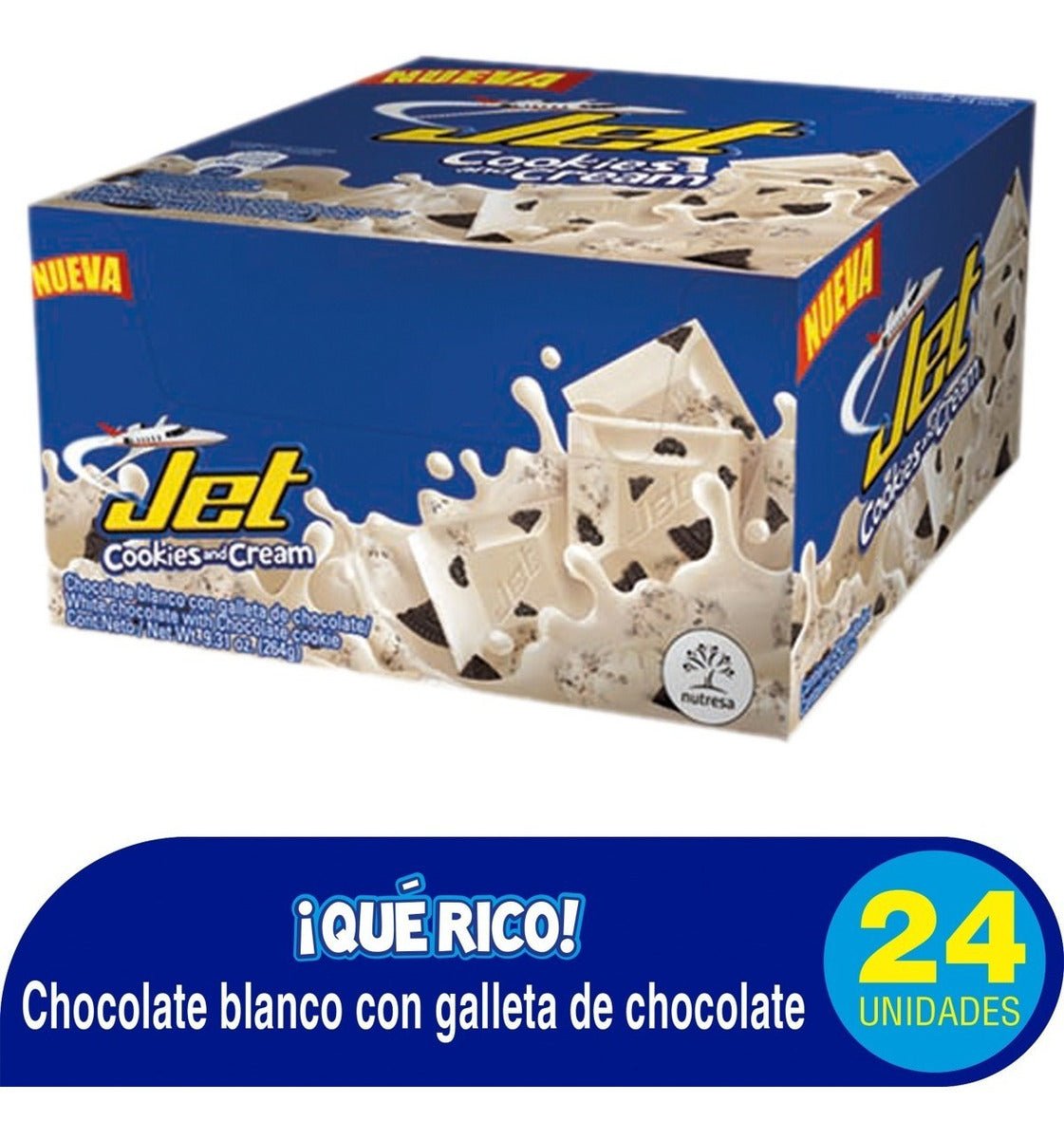 Chocolatina Jet Cookies & Cream - 24 Pack - 254g (8.96 oz) - White Chocolate with Cookie Bits - JETa Imports®