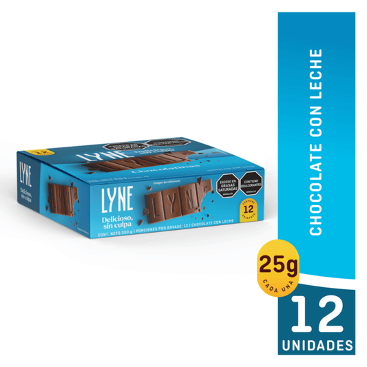 Chocolatina Lyne Leche Barra - 12 Pack - 300g (10.58 oz) - Sugar - Free Milk Chocolate - JETa Imports®