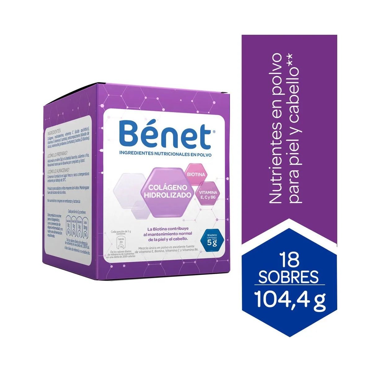 Colágeno Hidrolizado Benet - 18 Packets x 5.8g (0.2 oz each) - Hydrolyzed Collagen Supplement - JETa Imports®