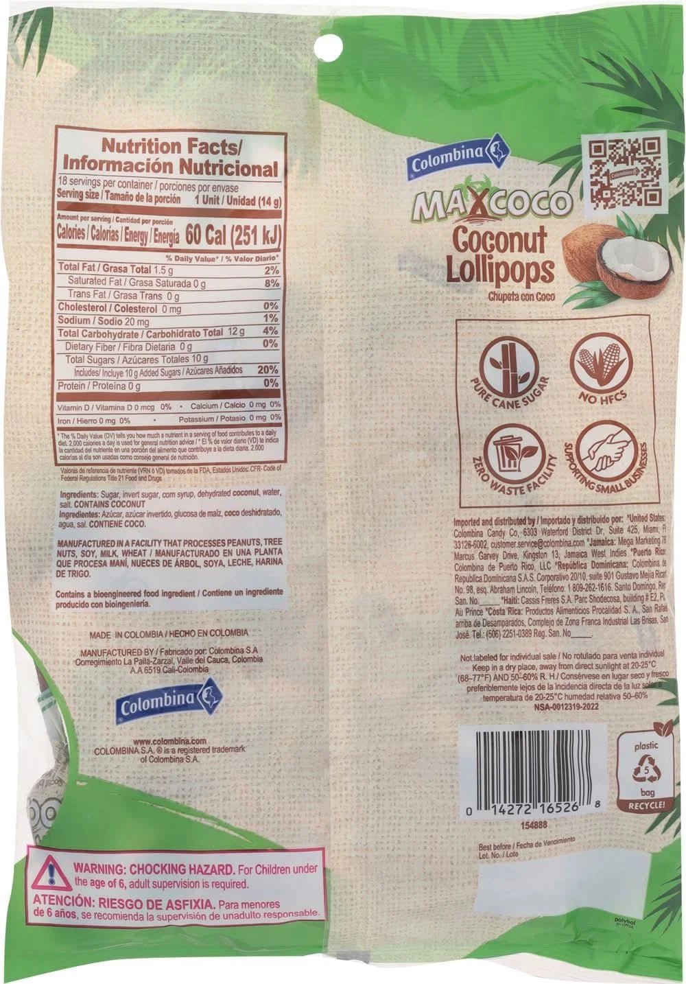 Colombina Maxcoco Coconut Lollipops – 252g (8.89 oz) – Creamy Coconut Candy Pops – Imported from Colombia - JETa Imports®