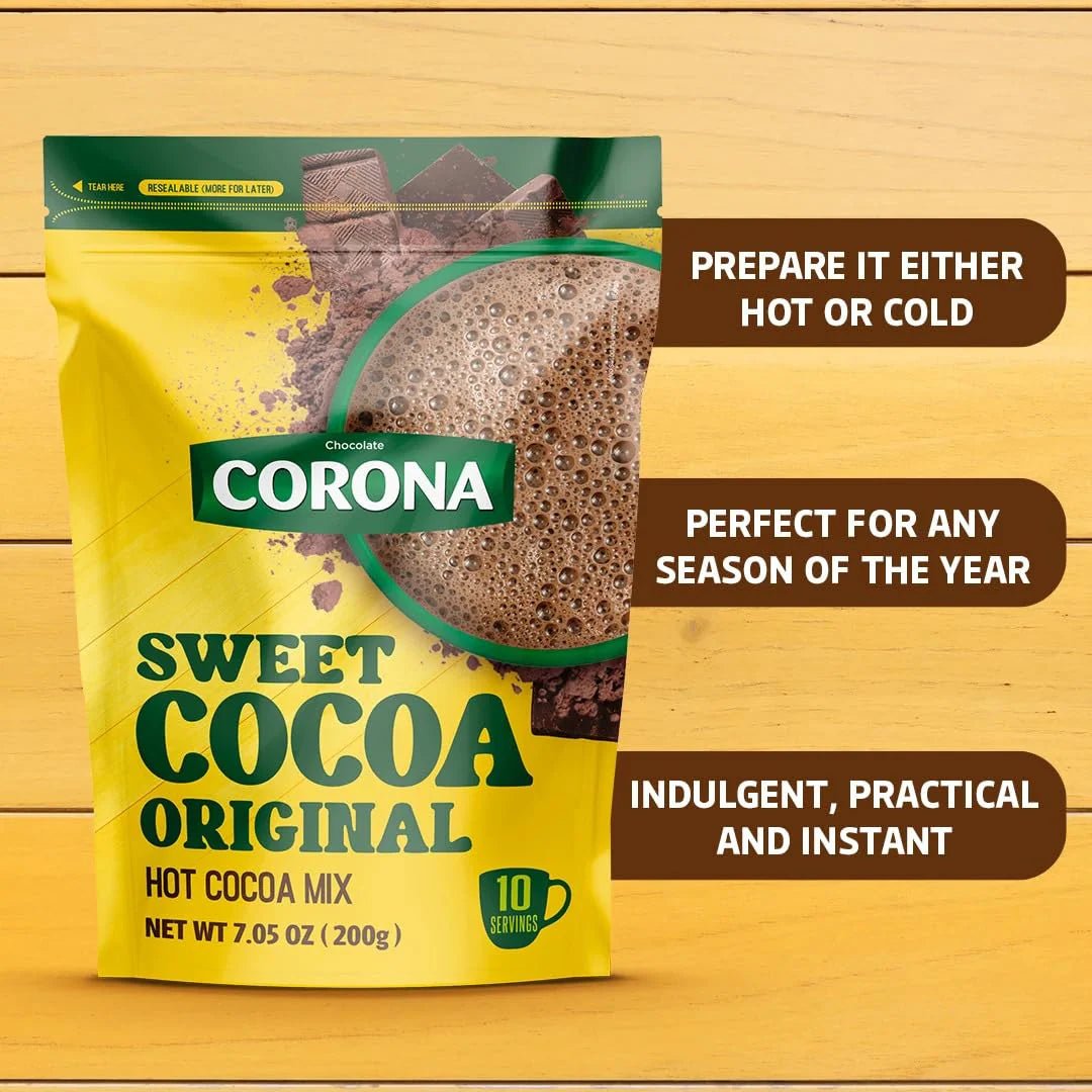 Corona Instant Powder Mix – Sweet Cocoa Original – 7.05 oz (200 g) – Resealable Hot & Cold Cocoa Drink Mix – Imported Product - JETa Imports®
