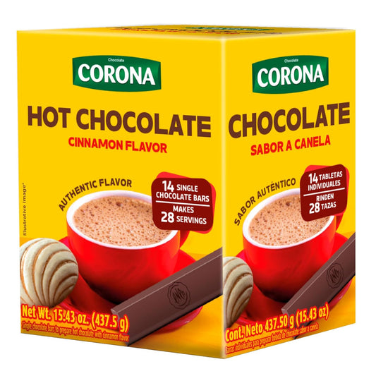 Corona Single Serve Cinnamon Hot Chocolate Bars – 14 Count – 15.43 oz (437 g) – Individually Wrapped Colombian Chocolate Tablets – Imported - JETa Imports®